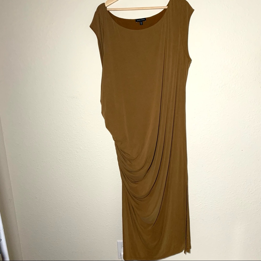 Universal Standard Rachel Ruched Midi Dress Caramel Tan Brown Large - Picture 3 of 7